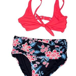Women’s Floral Swim Bikini - Neon Orange and Black